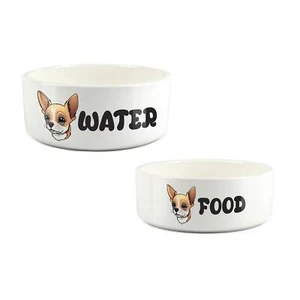 Chihuahua Food & Water Bowl Set - Ceramic Cartoon Dog Feeding Dishes Gift - Picture 1 of 4