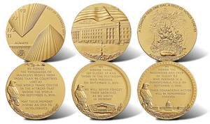 US MINT 3 IN. BRONZE 911 FALLEN HEROES, NEW YORK, PENTAGON, AND FLIGHT 93 MEDALS - Picture 1 of 7