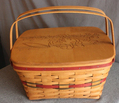 LONGABERGER 1993 Red Homecoming Holiday Basket #12084 Basket/Lid/Liner/Protector Cover