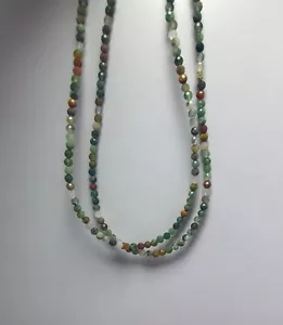 92.5 Silver Gemstone Necklaces Blood Stone Gemstone 3mm Round 24" String 2 Lyear - Picture 1 of 5
