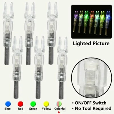 6Pcs Automatic ColorfuL ED Archery Arrows Lighted Nocks Green For ID 6.2mm Arrow - Image 1 of 4