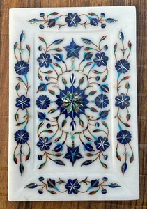 Marble Stone Serving Tray 6"X 9" In Handmade Lapis Gemstone Inlay Work gift - Picture 1 of 4