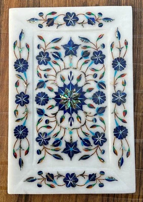 Marble Stone Serving Tray 6"X 9" In Handmade Lapis Gemstone Inlay Work gift - Image 1 of 4