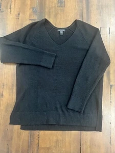 Athleta Hanover Wool Blend Sweater Womens Size L Oversized V-Neck Black - Picture 1 of 5