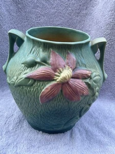 Vintage 1940's ROSEVILLE USA Pottery Green Clematis Cookie Jar w/Lid 3-8" - Picture 1 of 17