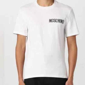 $240 Designer Men's MOSCHINO Crew Neck Front Logo Print White T-shirt Tee M - Picture 1 of 6