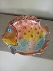 Fish Serving Bowl Italica Ars Italy Hand Painted Art Pottery 12x11x3