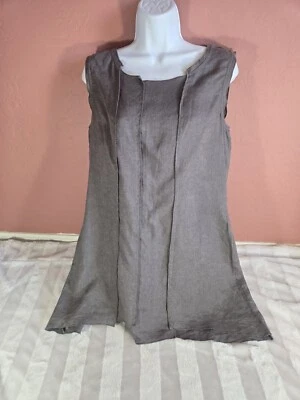 Vestido túnica Stella Carakasi 100% linho peiced cinza assimétrico Lagenlook M - Imagem 1 de 4
