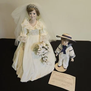 Princess Diana & Price William Porcelain Dolls Danbury Mint Royal Wedding Bride - Picture 1 of 10