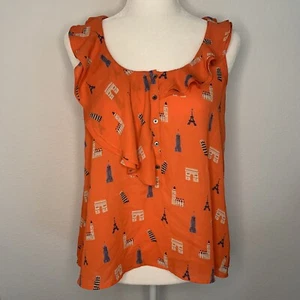 Anthropologie Maeve Aurelie Eiffelturm Paris orange Rüschen Tank - Bild 1 von 6