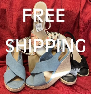 LOT of 3 ~~ American Eagle ~ Summer Denim, Floral & Black Sandals/Heels (8 & 8W) - Picture 1 of 24
