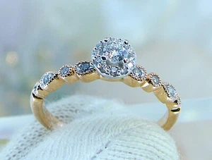 10k Rose Gold Micro Pave .25ct 3mm Natural Petite Diamond Stack RING Band Sz 6.5 - Picture 1 of 7