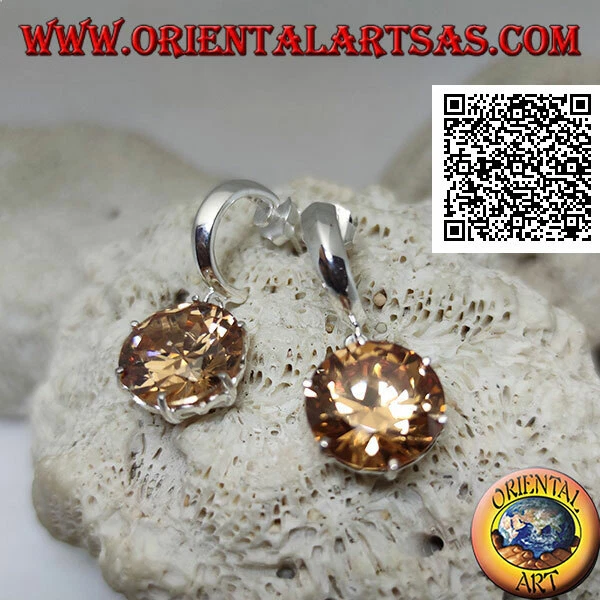 Orecchini Argento 925‰ semicerchio liscio con zircone champagne tondo pendente - Immagine 1 di 1