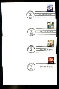 US FDC # 3478-3481 34c Flowers none 4 FDC's 2001, 9p5284 - Picture 1 of 1