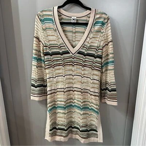 M Missoni Dress Multicolor Knitted V-Neck Long Sleeve Beach Dress Wool Size 8 - Picture 1 of 10