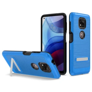 Funda híbrida de doble capa con textura cepillada con soporte para Motorola Moto G Power - Imagen 1 de 1