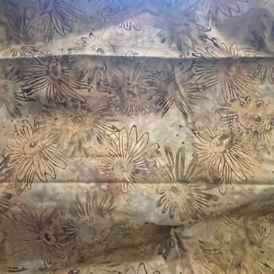 27" Long Hand Dyed Batik Gerber Daisy Style Green Grey Cotton Fabric - Image 1 of 4