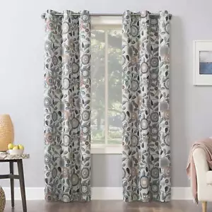 Curtain Panel, Gray Print, 40"W x84"L - Picture 1 of 6