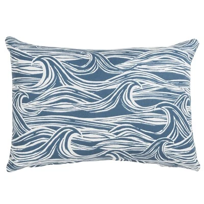 Ocean Waves Boudoir Cushion Cover, Indigo Blue. Nautical Seaside Design. 17x12" - Image 1 of 4