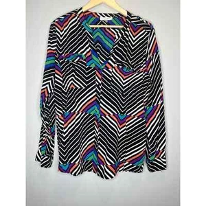Calvin Klein Womens Button Shirt top XL Roll Tab Sleeve tunic geometric blouse - Picture 1 of 6