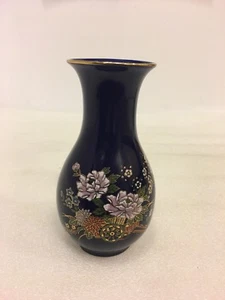 -Jarrón vintage chino porcelana azul esmalte floral pintado a mano 5"" - Imagen 1 de 10