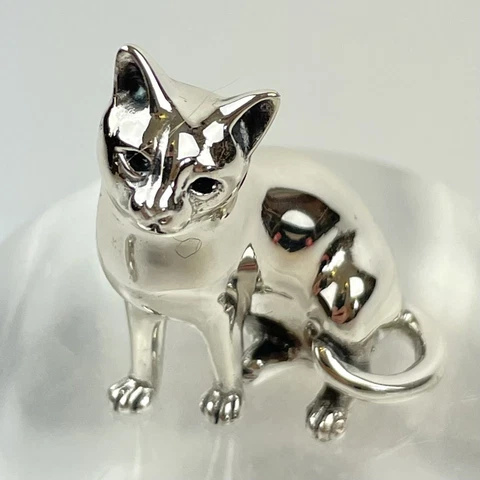 Vintage Solid Sterling Silver Saturno Seated Cat figure 3.2cm Cover