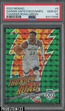 2022-23 Panini Green Mosaic Prizm Thunder Road #6 Giannis Antetokounmpo PSA 10