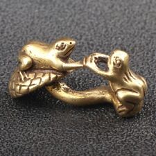 Solid Brass Frog on Mushroom Figurine Miniature Tea Pet Ornament Animal Statue