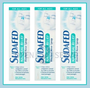 3x Sudafed Natural Relief - Blocked Nose Nasal Spray - All Ages - Saline - 15ml - Picture 1 of 3