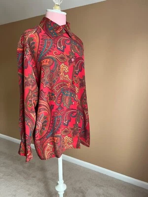 Blusa Ellen Tracy Cuello Asimétrico Seda Blusa 6 Rojo Paisley Multicolor  Foto 1 de 4