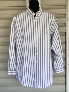 Vtg Ralph Lauren 90s Yarmouth Shirt Mens 17.5-34 White Blue & Yellow Stripes - Picture 1 of 14