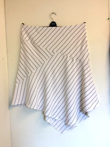 NEXT Tailoring Cream & Navy Blue Striped Asymemetrical Skirt - Size 20 - Picture 1 of 4