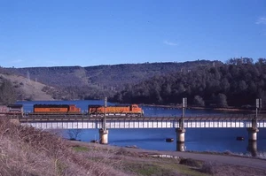 AN Original Slide BNSF C44-9W #5301+2 on Bridge - Oroville CA 2004 - Picture 1 of 1