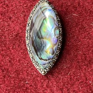 Estate Jewelry Thailand SLC Oval Marcasite Abalone .925 Sterling Silver Pendant - Picture 1 of 9