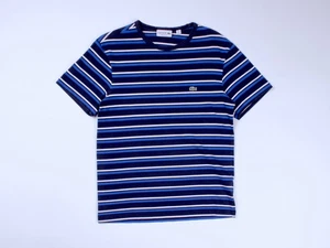 Mens LACOSTE Navy Blue White Striped Short Sleeve T-Shirt Size 3 / S Regular Fit - Picture 1 of 9