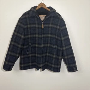 Woolrich Vintage Men's Sz M Wool Blue Plaid Fleece Lined Chore Jacket Outdoors - Picture 1 of 7