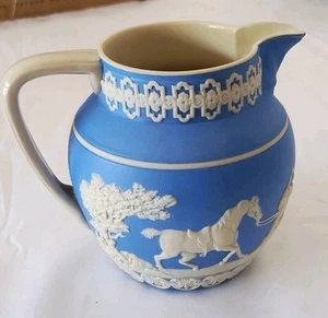 Vintage Copeland Spode England Jasperware Creamer Dog Hunt Blue Ships Free - Picture 1 of 6