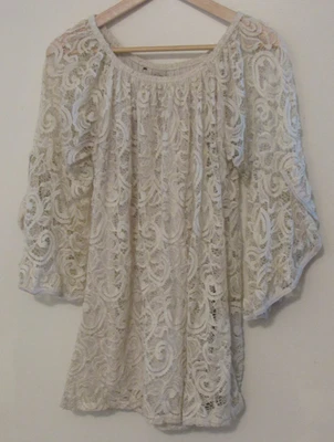 Túnica Win Win Completa de Encaje para Mujer L-XL Marfil Manga Campana Forrada Crochet Boho Campesino Foto 1 de 4