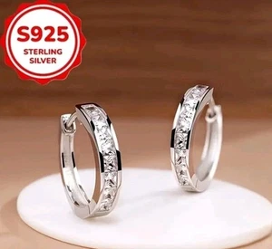 925 Sterling Silver Small Cz Huggie Hoop Earrings For Women - Beautiful Bling - Picture 1 of 9