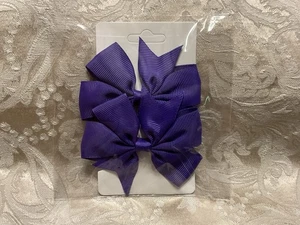Deep Purple Hair Bow Clips Grosgrain Ribbon Pinwheel Bow Girl Hair Barrette Set - Picture 1 of 6