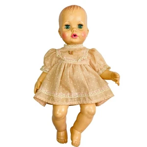 Vintage 1971 Ideal Drink & Wet Baby Puppe 12 Zoll blaue Augen Hartplastik Retro 70er - Bild 1 von 7