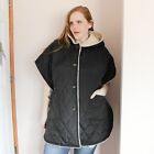Anthropologie Faux Fur Lined Quilted Cape Black Sherpa Hooded Poncho Jacket