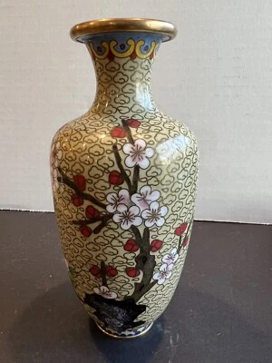 "Florero cloisonné chino vintage de 6"" verde jade" Foto 1 de 3