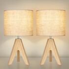 DEWENWILS 2 Pack Small Table Lamp, Wooden Tripod Bedside Table Lamp Nightstand