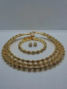 3 Schichten Kristall Multilayer Licht Luxus Strass Halskette Armband Ohrring Set - Bild 1 von 5