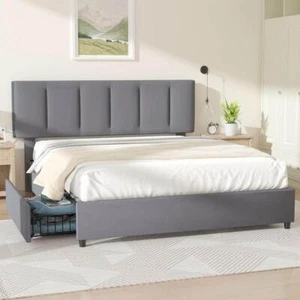VECELO Platform Bed 40.1" x 59.8" Full-Size Bed Frame Mounted Upholstered Gray - Picture 1 of 11