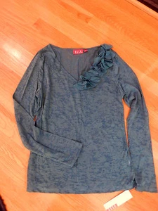 NWT Elle Urban Baroque Collection Embellished V Neck Tee Top teal Medium - Picture 1 of 3