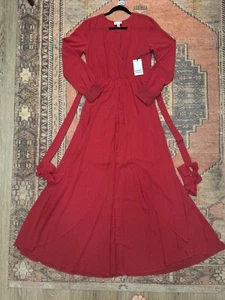 Unique Vintage Maxikleid M 6-8 Polka Dot Rot Langarm Neu mit Etikett - Bild 1 von 13