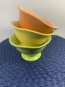 Set Of 3 Crate And Barrel Footed Dessert Bowls Colorful Green Yellow Orange - Picture 1 of 11