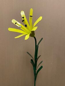 Recycled Metal Welded Yellow Lilly W/ Nails Flower Stake Yard Art Rock Garden